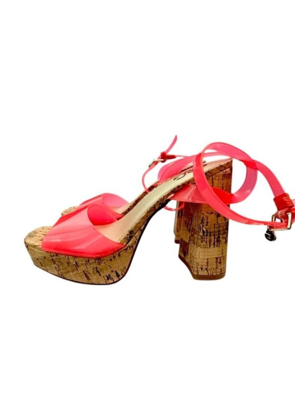 GBG Los Angeles Pink Transparent Strap Cork Block Heel Sandals Womens 8M NWOB